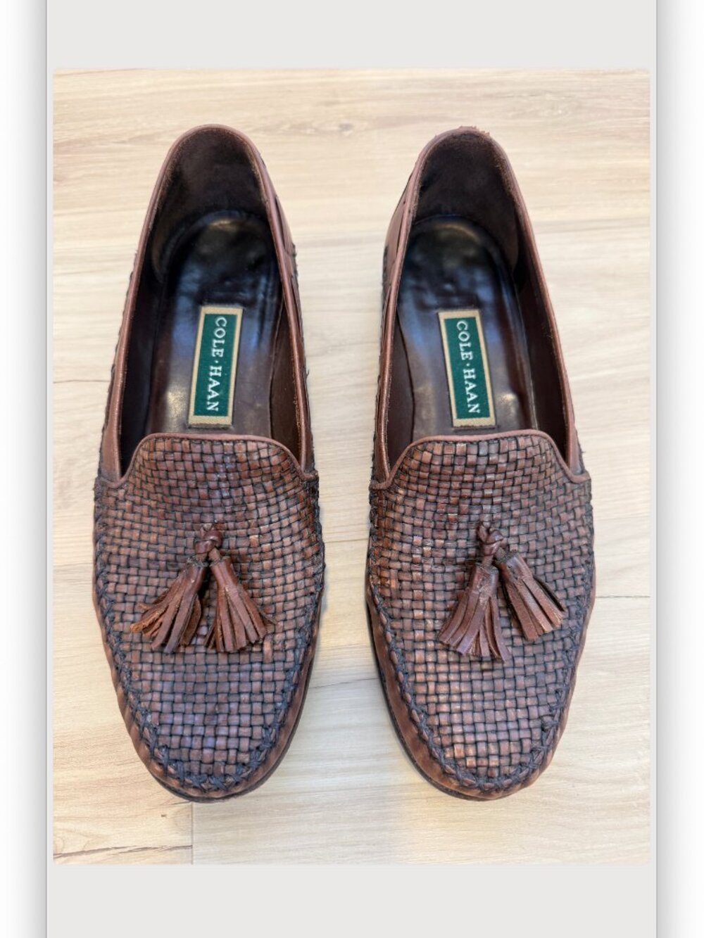 Vintage Cole Haan Woven Leather Tassel Loafers Cognac Artisan Basketweave 9.5